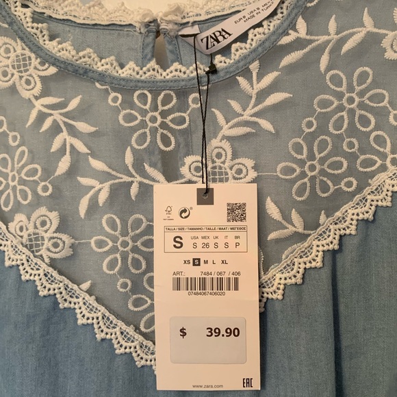 Zara Chambray & Lace Neckline Long-sleeve Blouse - Picture 3 of 3